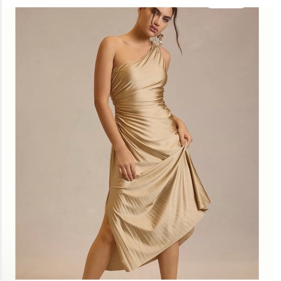 DELFI COLLECTIVE Solie Dress Pleated One Shoulder Champagne Gold Size XS - Picture 16 of 16